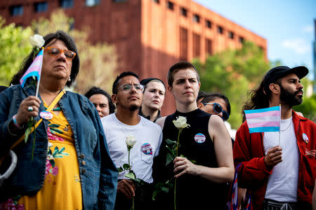 People protest the killings of transgender women this year during a rally at Washington Square Park in New York, U.S., May 24, 2019. REUTERS/Demetrius Freeman