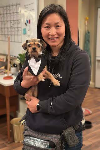 <p>Guinâ€™s Movie Menagerie</p> Noelle the dog with Jubel Chen