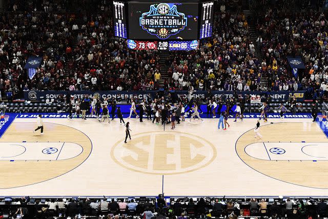 <p>Eakin Howard/Getty</p> The fight that broke out during at the 2024 SEC Women’s Tournament championship game