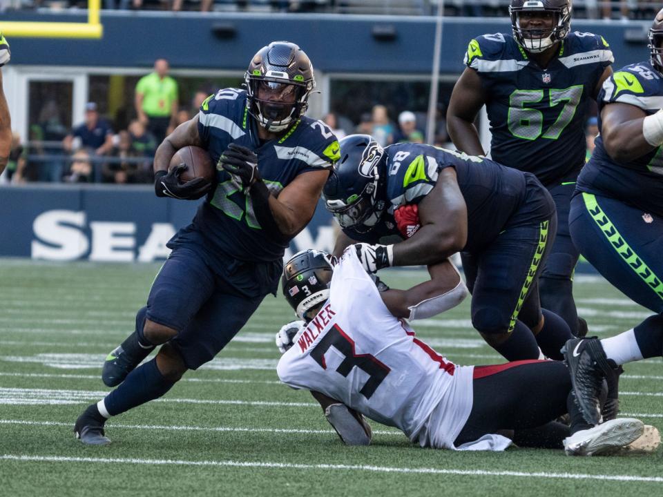 Rashaad Penny makes a run against the Atlanta Falcons.