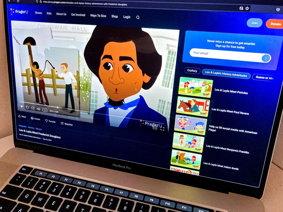 Children's learning content about Frederick Douglass offered on the PragerU website. 