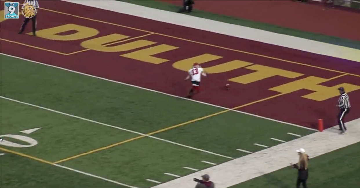 This somehow ended up as a kickoff return touchdown. (via Minnesota-Duluth)