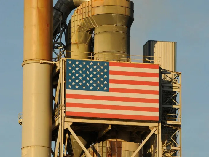 US flag pictured on a factory