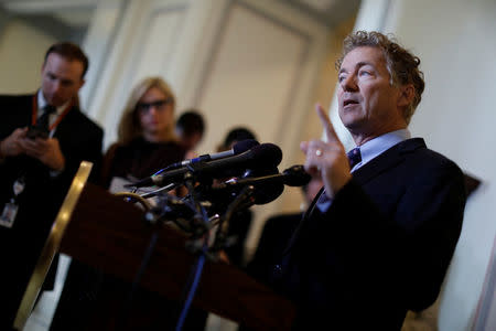 FILE PHOTO: Sen. Rand Paul (R-KY) speaks at a press conference about the latest Republican Effort to repeal and replace the Affordable Care Act on Capitol Hill in Washington, U.S. September 25, 2017. REUTERS/Aaron P. Bernstein