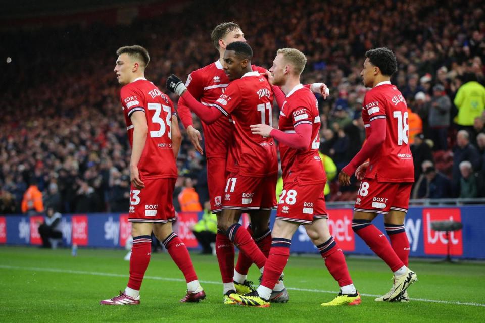 Middlesbrough players celebrate against Leeds United <i>(Image: Tom Banks)</i>