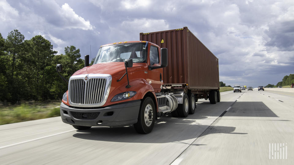 Trimble officials said the company’s transportation segment will face headwinds in 2024, driven by overcapacity and weak spot rates. (Photo: Jim Allen/FreightWaves)