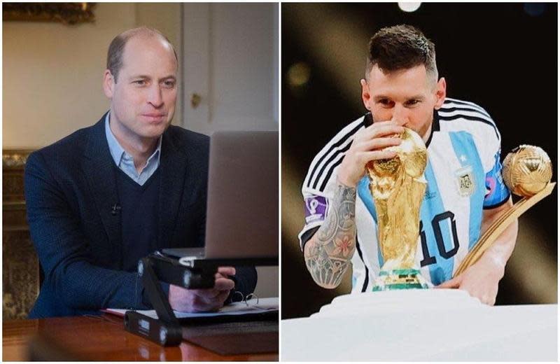 威廉王子發推特祝賀梅西和阿根廷奪冠，卻慘遭網友砲轟。（翻攝@KensingtonRoyal推特、Leo Messi IG）