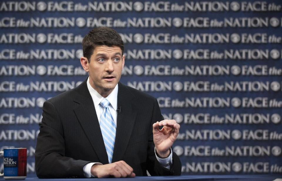 In this photo provided by CBS News, House Budget Chairman Paul Ryan, R-Wis., speaks during CBS's "Face the Nation" Sunday, March 25, 2012, in Washington. The debt-slashing GOP budget plan, authored by Ryan and endorsed by Republican presidential candidate Mitt Romney last week, is heating up as a presidential campaign issue. It would slice $5.3 billion from President Barack Obama's budget over the coming decade through tax reforms and sweeping program cuts. (AP Photo/CBS News, Chris Usher)