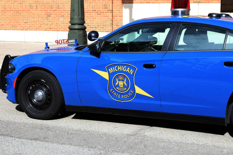 DETROIT -  SEPTEMBER 27:  A Michigan State Police vehicle sits parked outside Comerica Park in Detroit, Michigan on September 27, 2019.  (Photo By Raymond Boyd/Getty Images)