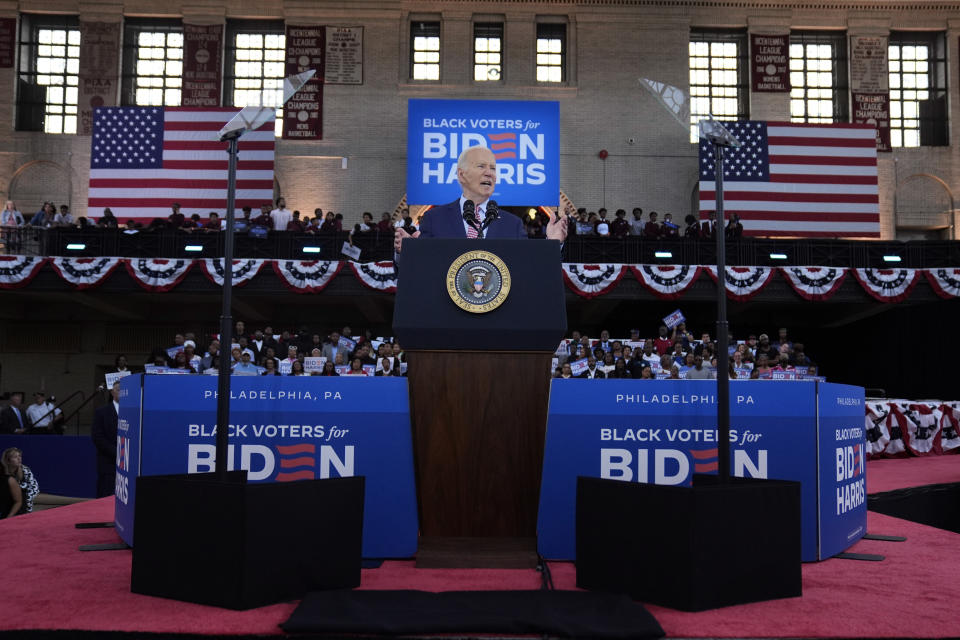 President Joe Biden speaks during a campaign event at Girard College, Wednesday, May 29, 2024, in Philadelphia. (AP Photo/Evan Vucci)