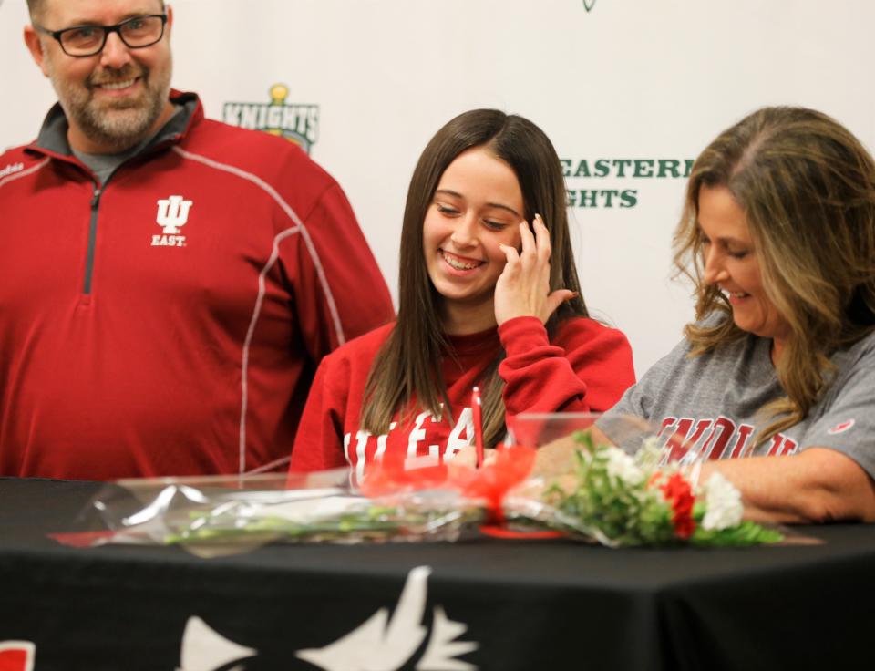Northeastern senior Baylee Wissler smiles as her commitment to golf at IU East becomes official Dec. 1, 2022.
