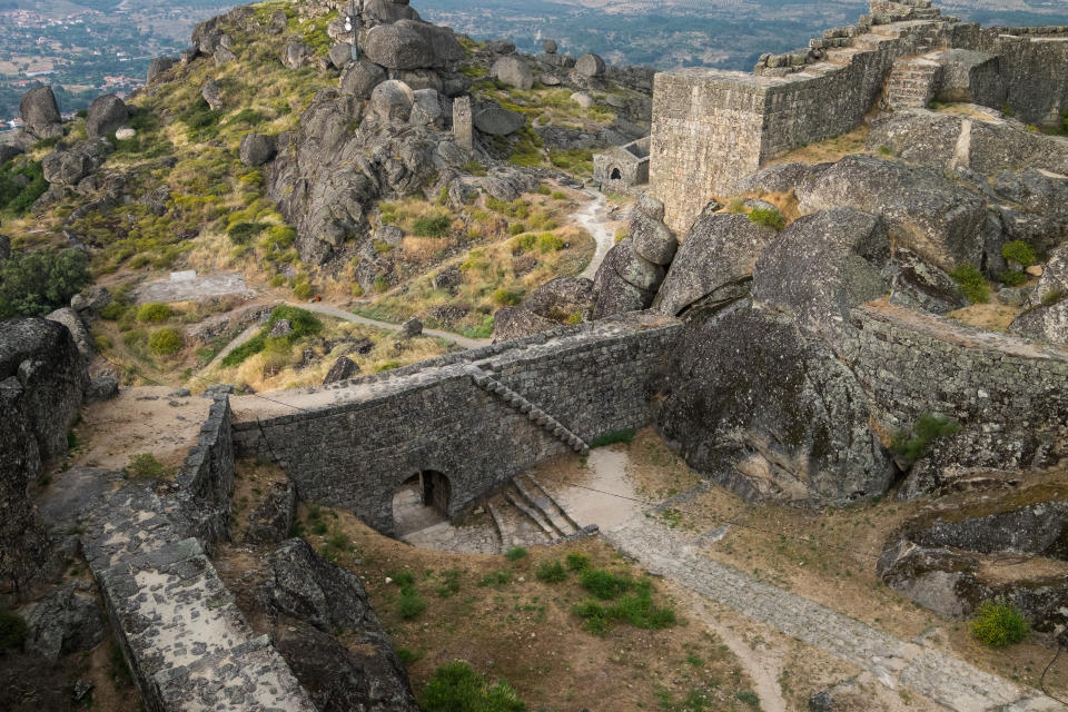 Beautiful historic castle in Monsanto Portugal in the afternoon on a cloudy day