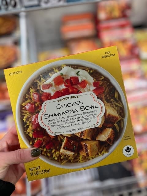 A box of Trader Joe's Chicken Shawarma Bowl