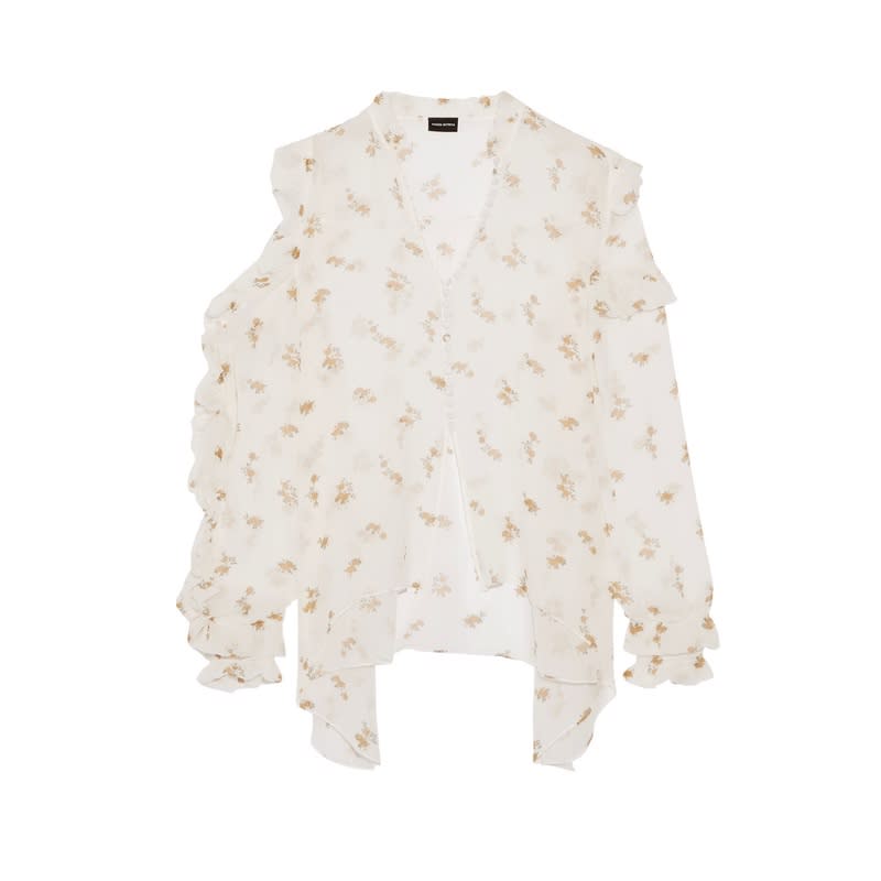 <a rel="nofollow noopener" href="http://rstyle.me/~9UKyl" target="_blank" data-ylk="slk:Lecce Cutout Ruffled Floral-Print Silk-Georgette Blouse, Magda Butrym, $1015;elm:context_link;itc:0;sec:content-canvas" class="link ">Lecce Cutout Ruffled Floral-Print Silk-Georgette Blouse, Magda Butrym, $1015</a>