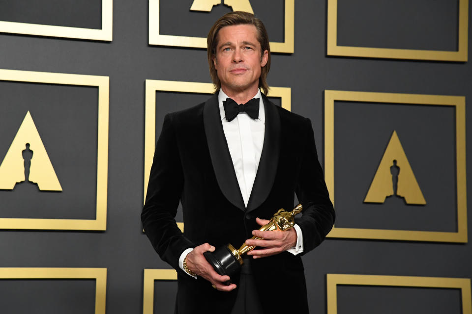 Brad Pitt, winner of the Actor in a Supporting Role award for “Once Upon a Time…in Hollywood,” poses in the press room during the 92nd Annual Academy Awards at Hollywood and Highland on February 09, 2020 in Hollywood, California. (Photo by Jeff Kravitz/FilmMagic)