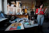 Ukrainian artist and icon painter Sofia Atlantova is pictured at a studio in Kyiv