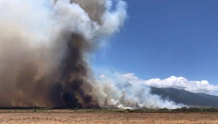 Wildfire is seen on the island of Maui, Hawaii