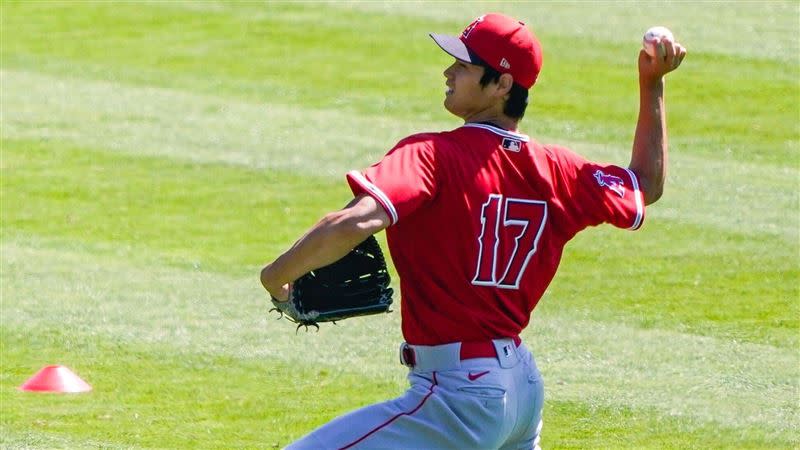 天使隊大谷翔平練投。（圖／翻攝自MLB推特）