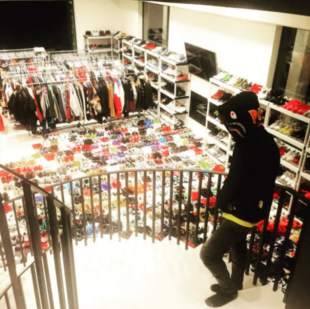 Chris Brown’s LA Home We think Chris may have a shoe addiction, judging by the size of his collection - which has a staircase to access it. [Photo: Instagram/Chris Brown]