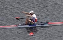 2018 European Championships - Rowing, Lightweight Men's Single Sculls Final A - Strathclyde Country Park, Glasgow, Britain - August 5, 2018 - Michael Schmid of Switzerland celebrates after winning the race. REUTERS/Russell Cheyne