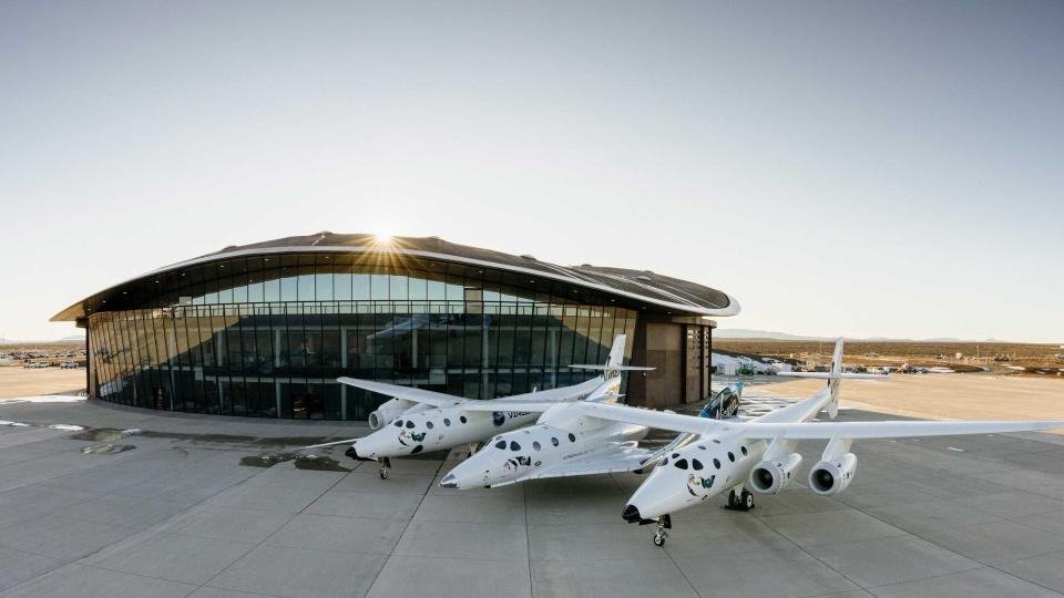 A Virgin Galactic aircraft outside the spaceport