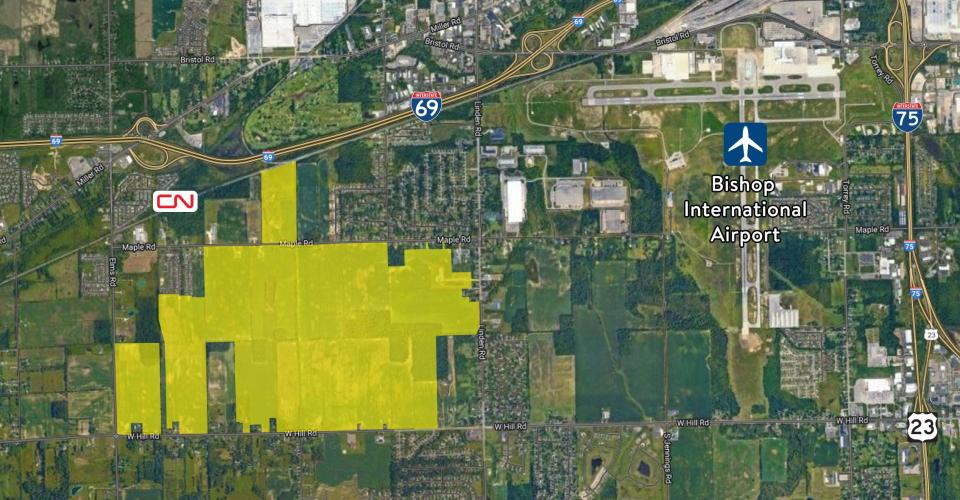 An aerial view of the propose site for the “Advanced Manufacturing District of Genesee County” in Mundy Township