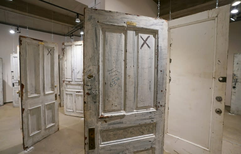 A door to a room where actor Humphrey Bogart once resided was among those displayed at the Ricco/Maresca Gallery in New York prior to their auction