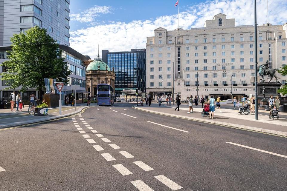 Due to be completed this summer, City Square is now shut to general traffic while work is taking place to create the “much-improved space for pedestrians and cyclists” that will help to improve journey times for public transport in the city centre. (Photo: LCC)