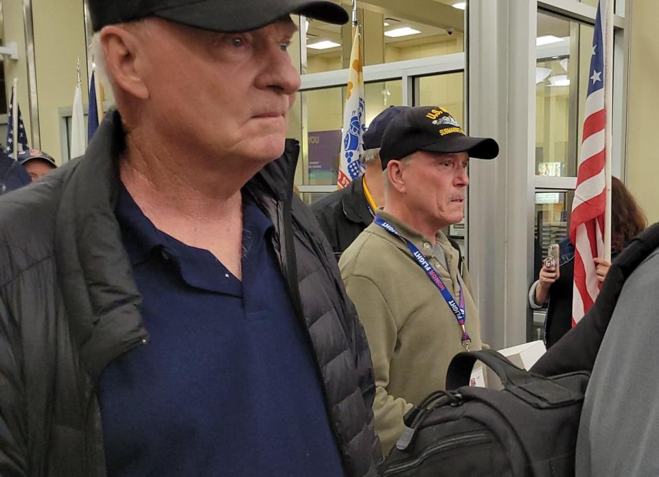 Veterans are in tears as they arrive back to Asheville from Washington on the Oct. 1 Blue Ridge Honor Flight.