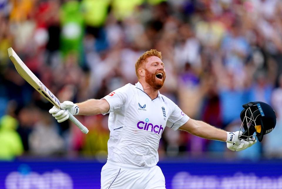 Local hero: Jonny Bairstow celebrates his century on his home ground  (PA Wire)