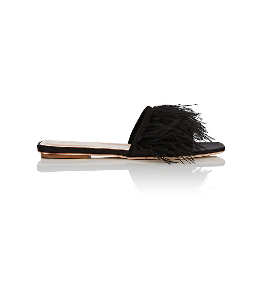 Barney’s New York Feather Embellished Satin Slide Sandals (Photo: Barney’s New York)