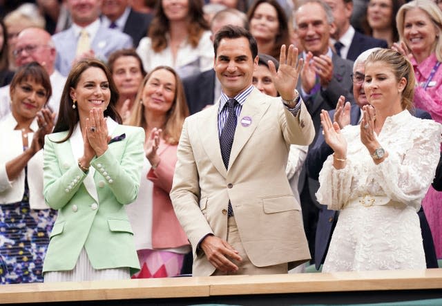 Roger Federer and his wife Mirka alongside the Princess of Wales 
