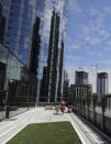 A rooftop patio outdoor space is shown at Mary's Place, a family homeless shelter located inside an Amazon corporate building on the tech giant's Seattle campus, Wednesday, June 17, 2020. The shelter marks a major civic contribution bestowed by Amazon to the hometown it has rapidly transformed. But the facility also serves as a stark display of haves-and-have-nots, given that some blame Amazon's explosive growth over the past decade for making living in Seattle too costly for a growing number of people. (AP Photo/Ted S. Warren)