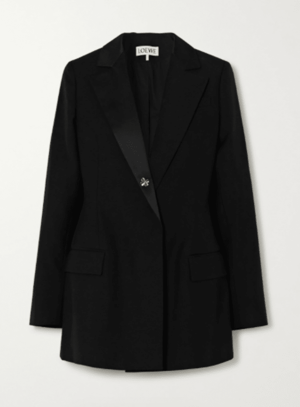 <p>Loewe Satin-trimmed Wool Blazer, $1,950, <a href="https://rstyle.me/+yuCrVAVzZNONfEE3Q5rtjg" rel="nofollow noopener" target="_blank" data-ylk="slk:available here;elm:context_link;itc:0;sec:content-canvas" class="link ">available here</a></p>