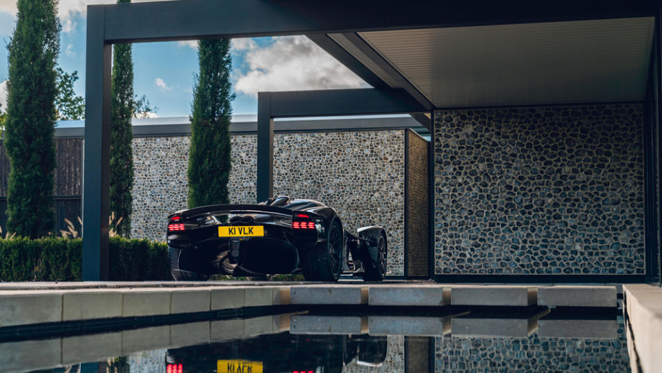 An Aston Martin Valkyrie further enhances the already eye-catching outdoor aesthetic of the Kiklo Spaces automotive storage facility.