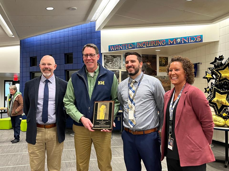 From left to right: Dr. Steve Plum, Terry Kaldhusdal, Kettle Moraine Middle School Principal Matt Kitzerow and Kettle Moraine Associate Principal Laura Lloyd.