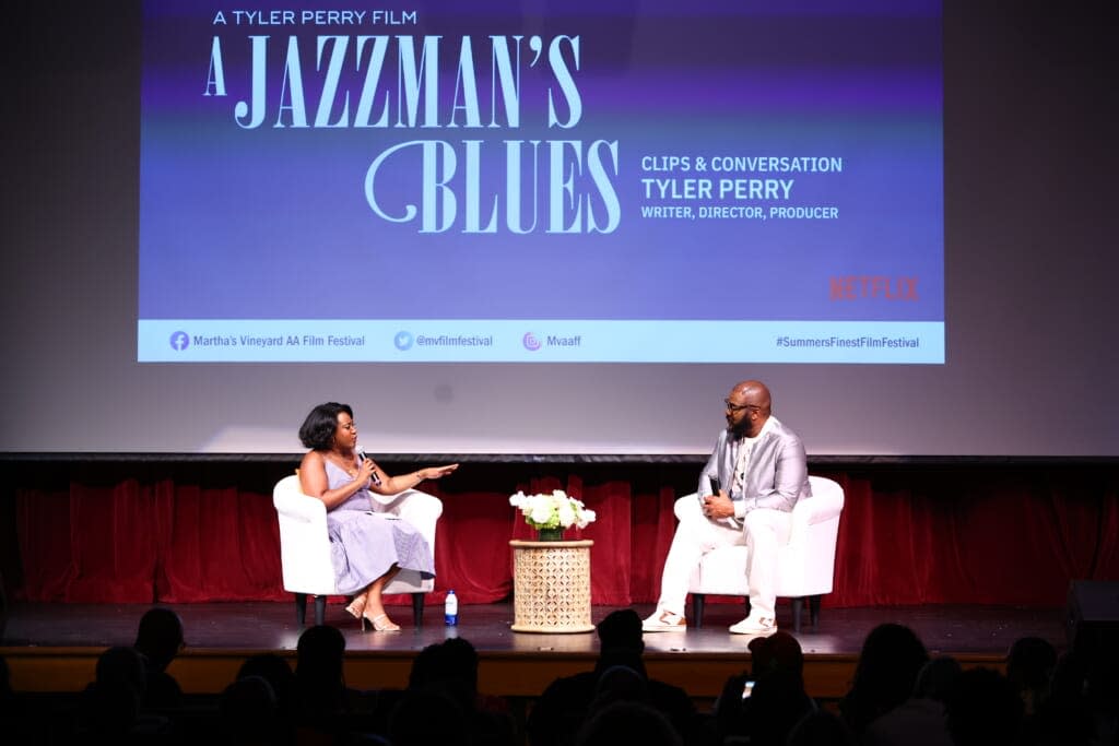 On Saturday, August 6, 2022, at the Martha’s Vineyard African American Film Festival, Tyler Perry participated in a ‘Clips & Conversation’ moderated by Variety’s Angelique Jackson<br><em>Courtesy of Netflix</em>
