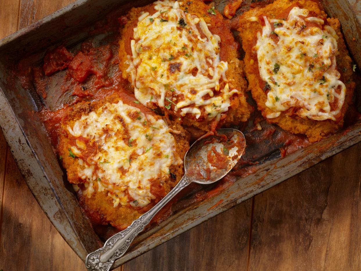 Chicken Parmesan Baked in Tomato Sauce with Spaghetti Mozzarella Cheese- Photographed on a Hasselblad H3D11-39 megapixel Camera System