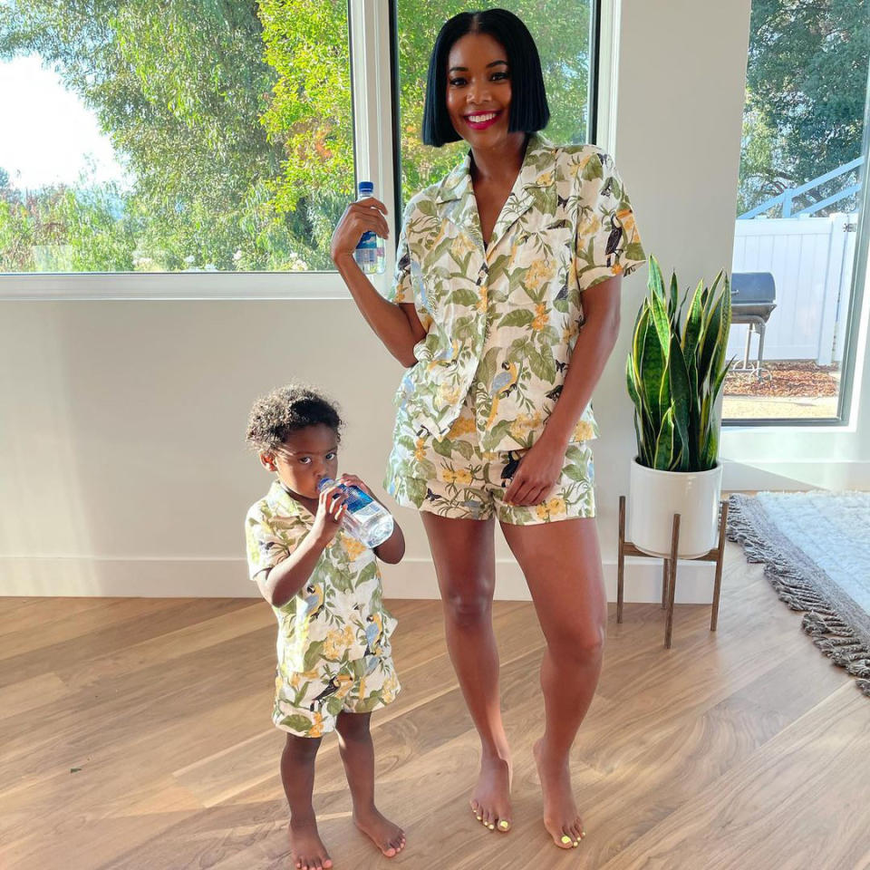 <p>Like mother, like daughter! The actress and her daughter Kaavia James, 2, whom she shares with husband Dwyane Wade, were "<a href="https://www.instagram.com/p/CPwrt0_pnM-/" rel="nofollow noopener" target="_blank" data-ylk="slk:Matchy Matchy;elm:context_link;itc:0;sec:content-canvas" class="link ">Matchy Matchy</a>" while hanging out and sipping water in tropical pajamas. </p>