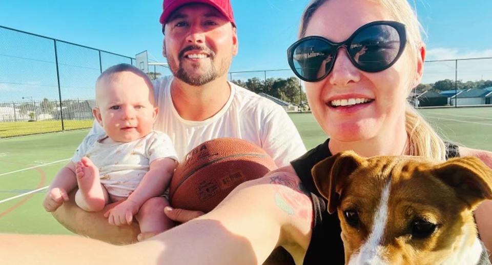 Leon and Danielle Green with son Sunny and pet dog. 