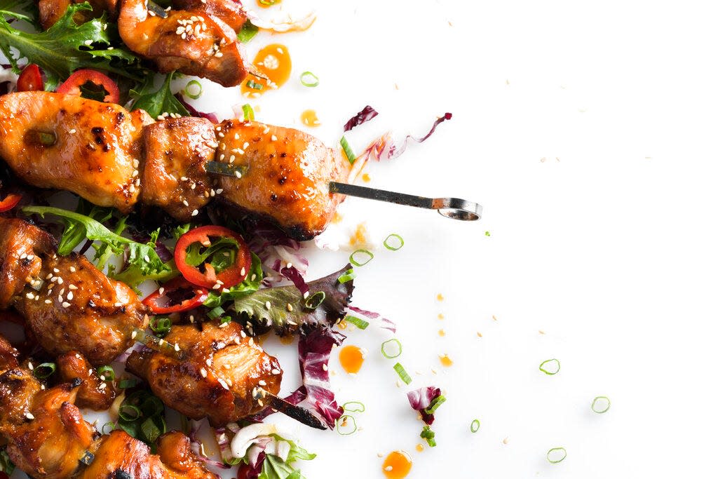 Milk Street's maple and soy glazed chicken skewers.