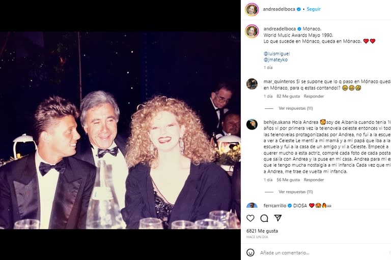 Andrea del Boca compartió una foto con Luis Miguel en los 90