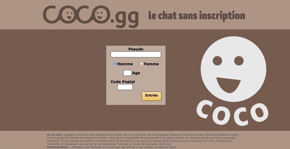 La page de présentation de Coco.gg, sobre et simple