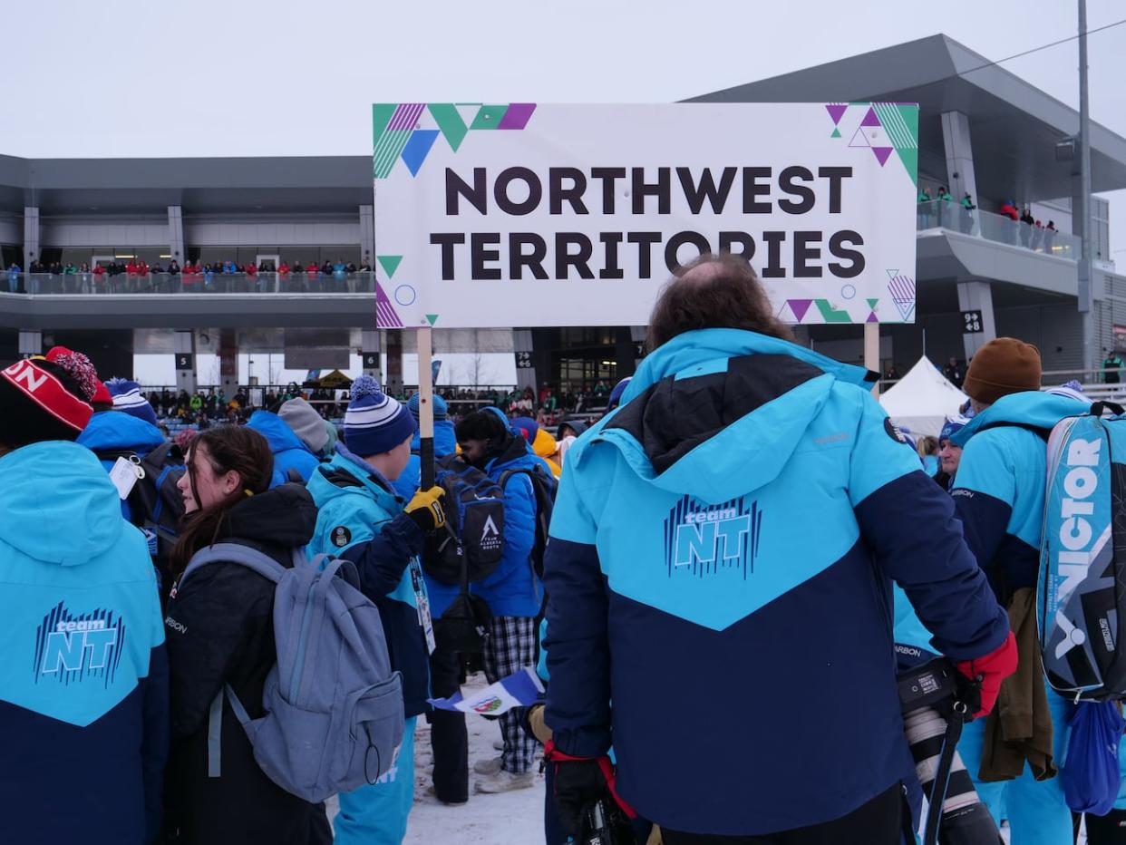 The 2023 Arctic Winter Games closing ceremony in Fort McMurray, Alta. A N.W.T. athlete says she may not be attending next month's 2024 games in Alaska as she doesn't have access to passport services in her community. (Julie Plourde/CBC - image credit)