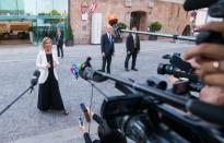 EU High Representative for Foreign Affairs and Security Policy, Federica Mogherini addresses the media in front of the Palais Coburg Hotel, the venue of the nuclear talks in Vienna, Austria on June 28, 2015