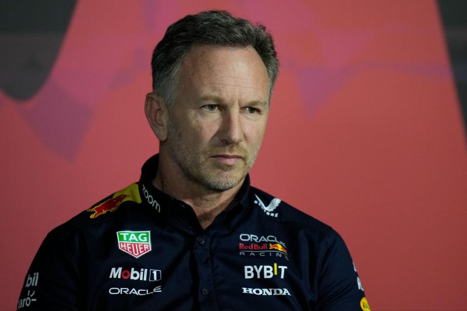 Christian Horner during a news conference in Saudi Arabia on Thursday (AP)