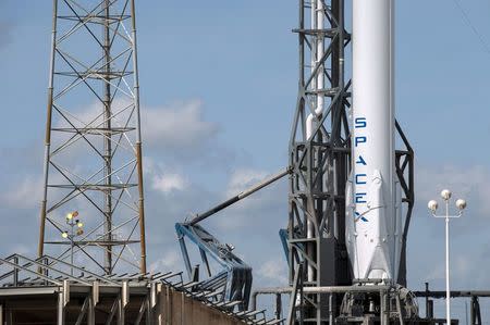 The unmanned SpaceX Falcon 9 rocket with the Dragon capsule waits for its launch to the International Space Station, on Launch Complex 40 at the Cape Canaveral Air Force Station in Cape Canaveral, Florida in this April 13, 2015 file photo. REUTERS/Scott Audette/Files