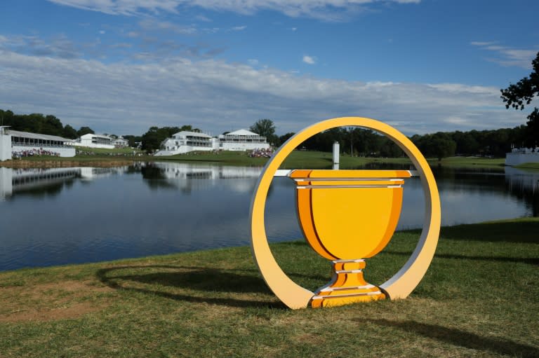 The Presidents Cup logo, seen at Charlotte's Quail Hollow in 2022, will be seen at Australia's Kingston Heath in 2028 when the Melbourne course plays host to the 2028 Presidents Cup (Rob Carr)