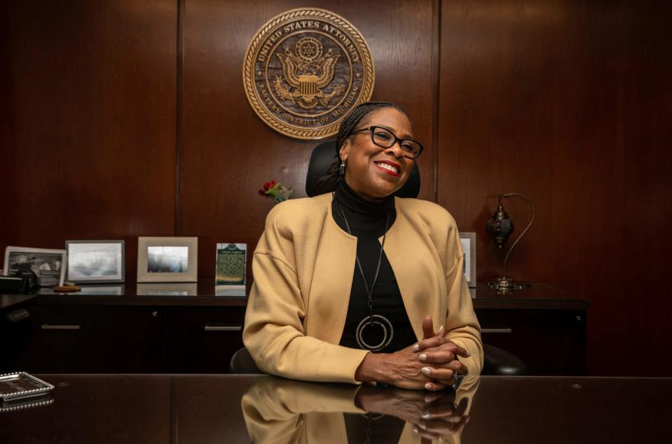 U.S. Attorney for the Eastern District of Michigan Dawn Ison smiles as she sits behind her desk during an interview in Detroit on Tuesday, Dec. 19, 2023.