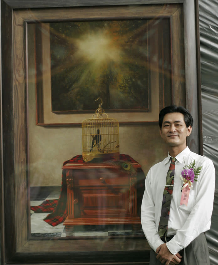劉米山的油畫作品「生死之祭」，被台藝大永久典藏。（劉米山提供）